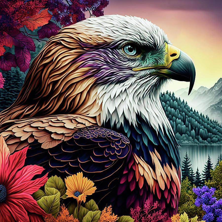 A Multicolored Bald Eagle Digital Art by Robert Knight