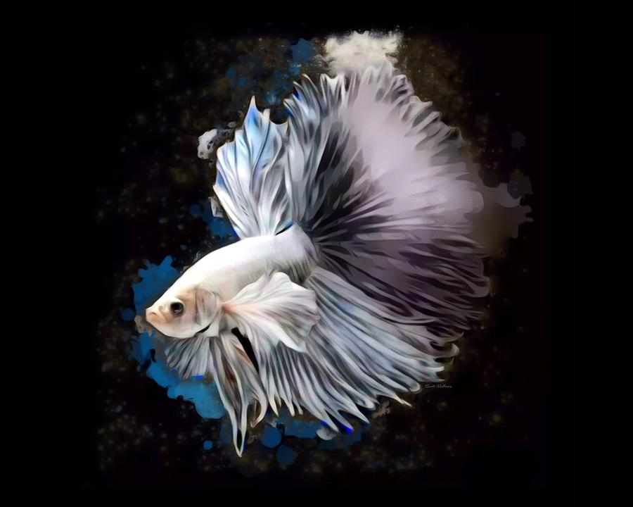 Fish Digital Art - A Mystical White Halfmoon Betta Fish by Scott Wallace Digital Designs