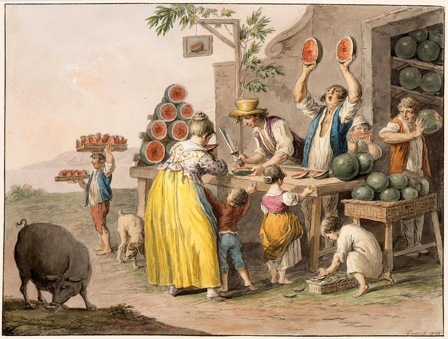 A Neapolitan watermelon shop Drawing by Anonymous