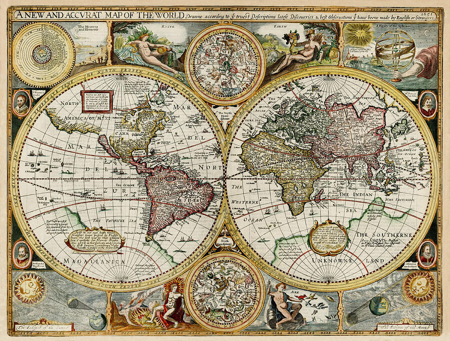 A New and Accurate Map of the World, 1651 Drawing by Dale Kincaid ...