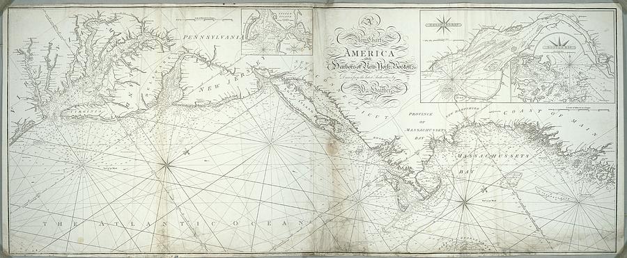 A new chart of America with the harbors of New York, Boston, c NYPL b14915636-434394 Painting by MotionAge Designs