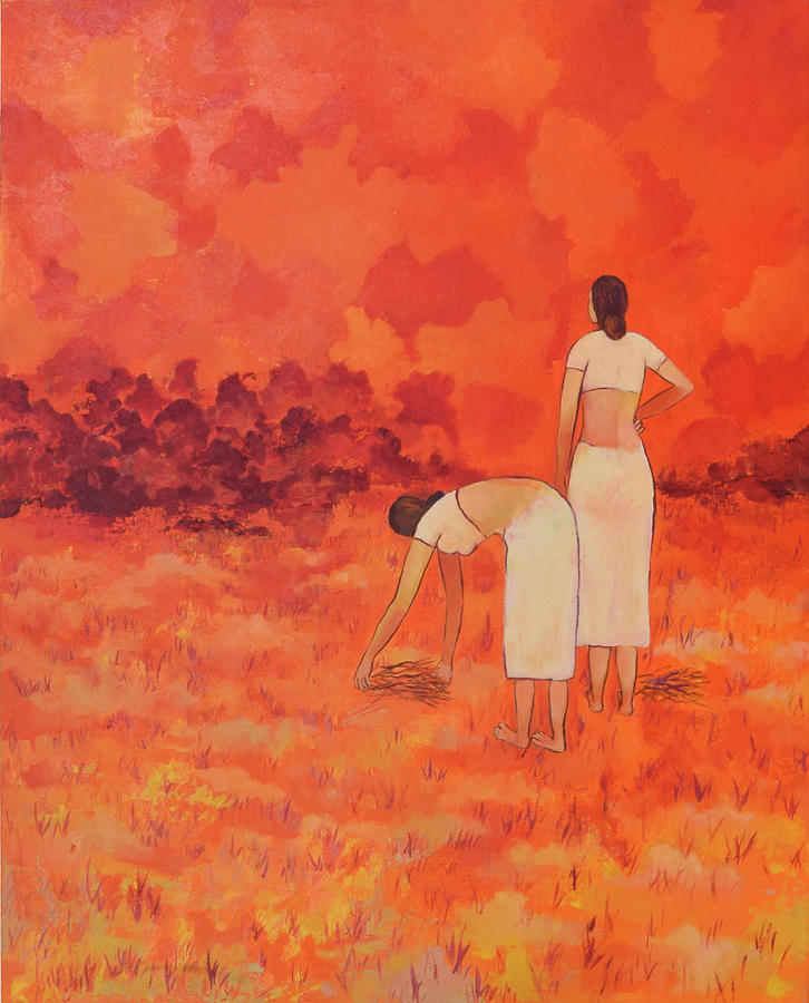 Two Women Painting - A new dawn by Manjula Prabhakaran Dubey