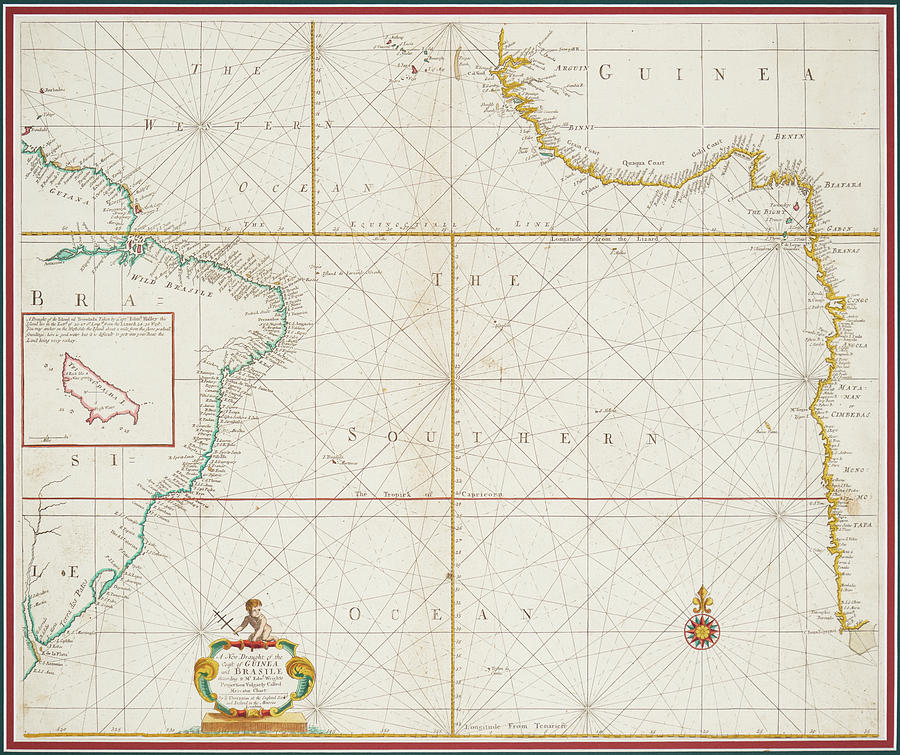 A New Draught of the Coast of Guinea and Brasile by Samuel Thornton d. 1715 Painting by MotionAge Designs