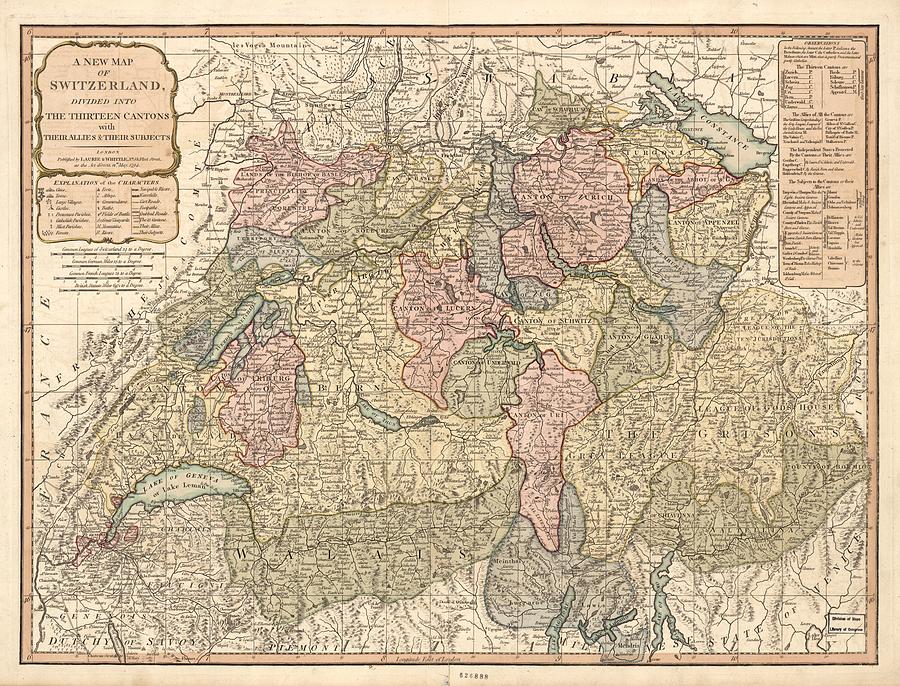 A new map of Switzerland - divided into the thirteen cantons with their ...