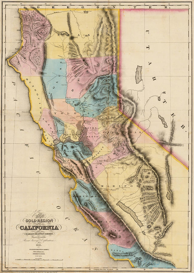 A New Map of the Gold Region in California By Charles Drayton Gibbes ...