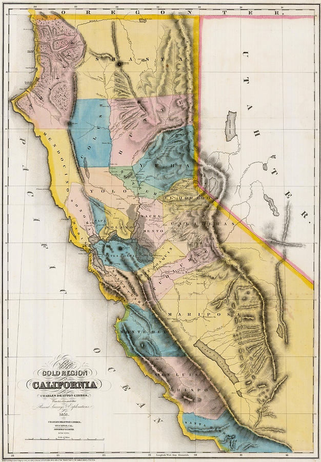 A New Map of the Gold Region In California By Charles Drayton Gibbes ...