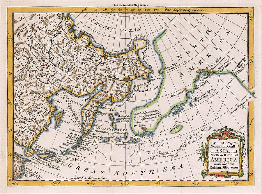 A New Map Of The North East Coast Of Asia And North West Coast Of America With The Late Russian Discoveries London Painting By London Magazine