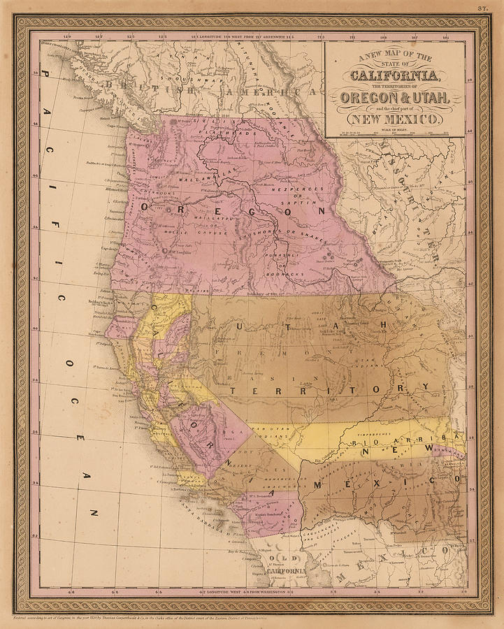 A New Map Of The State Of California The Territories Of Oregon Utah and ...