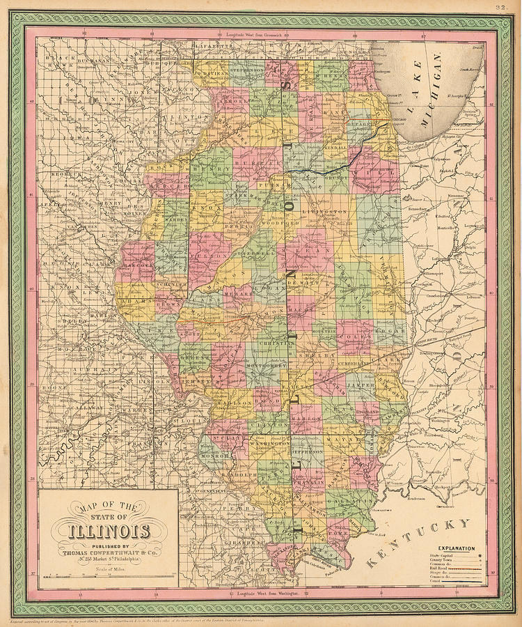 A New Map of The State of Illiniois Published By Thomas Cowperthwait Co ...