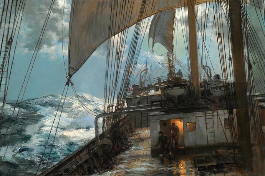 A Night At Sea Painting By Montague Dawson Drawing