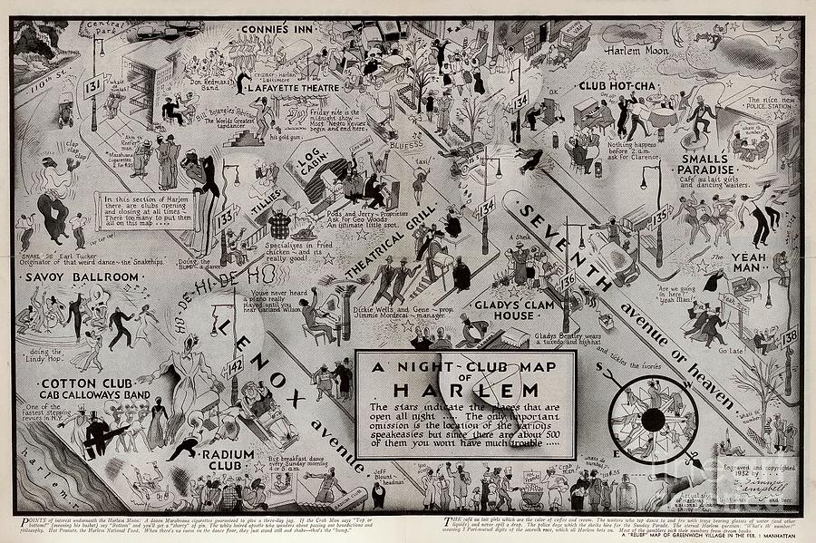 A Night Club Map of Harlem by the artist Elmer Simms Campbell Drawing by Afinelyne