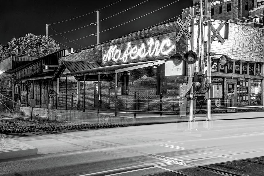 Black And White Photograph - A Night on Dickson Street in Black and White - Fayetteville Arkansas by Gregory Ballos