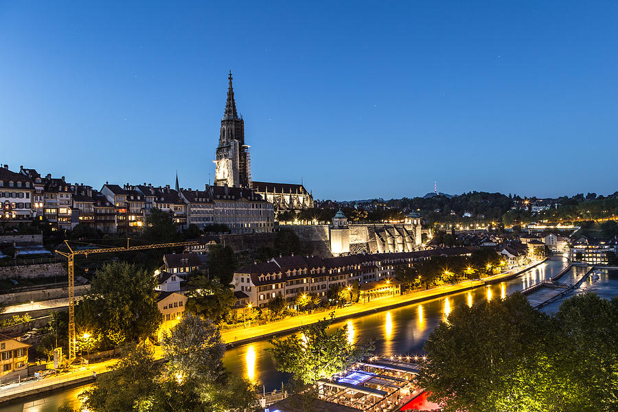 A night view of Berne old town in Switzerland capital city. Photograph by @ Didier Marti