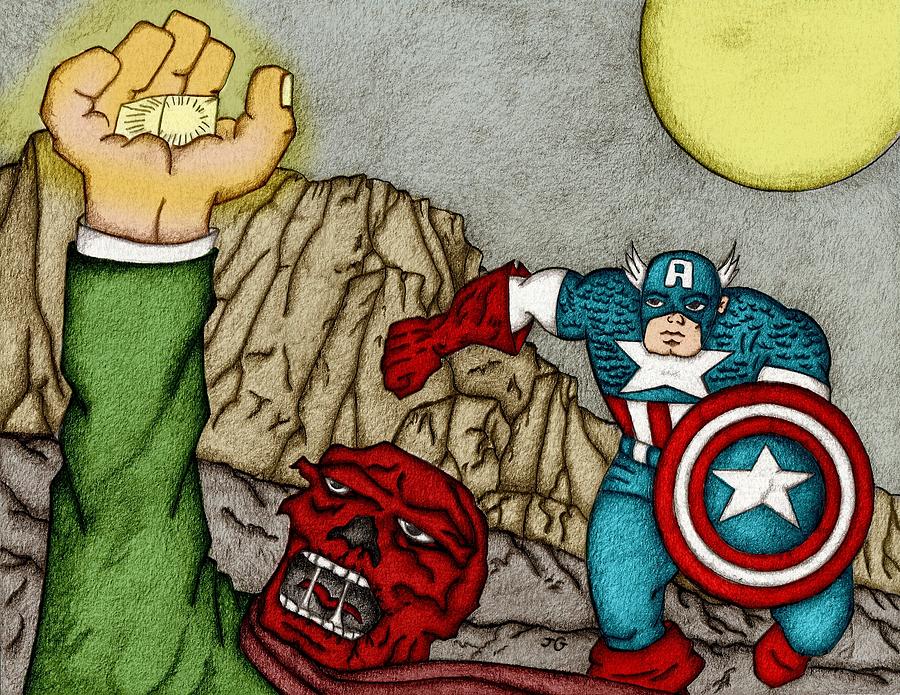 Captain America Drawing - A Nod To Jack Kirby Captain America And The Red Skull by James Griffin