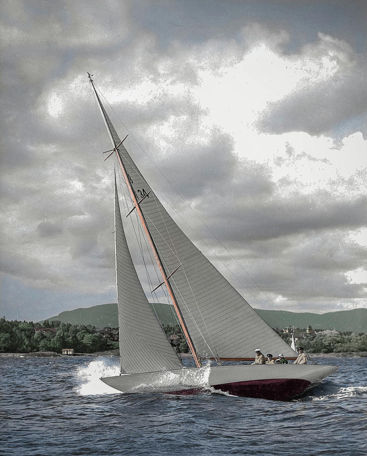 A Norwegian Eight Metre class boat photographed by the Oslo photographer Anders B. Wilse in 1939 Digital Art by Celestial Images