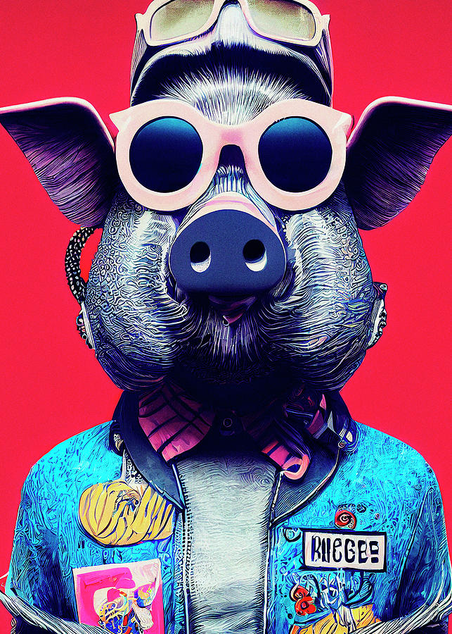 A nursery animal pop art illustration of Cool pig Digital Art by Art ...