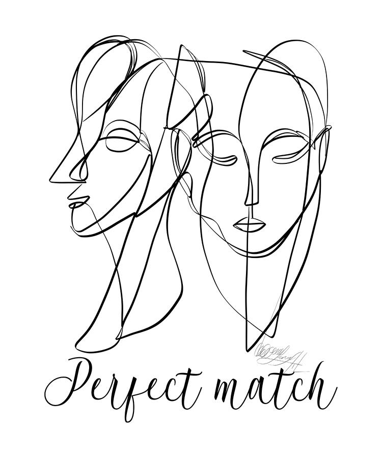 A one-line drawing of a symbiotic match Digital Art by OLena Art by Lena Owens - Vibrant DESIGN