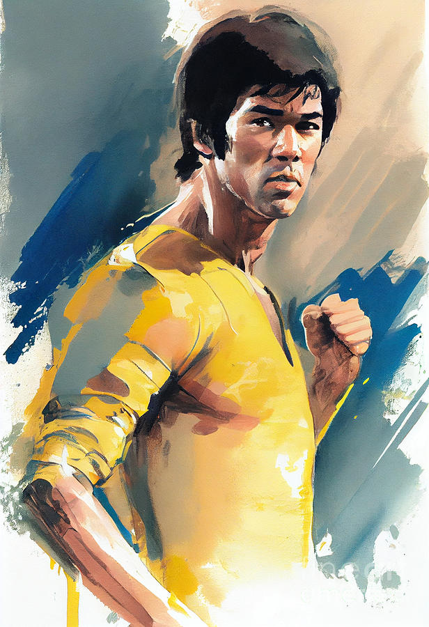 A Painting Of Bruce Lee In Yellow And Blue By Asar Studios Digital Art 