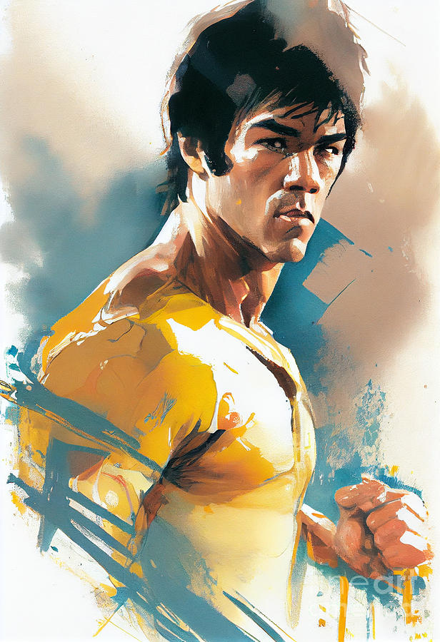 Fantasy Digital Art - a  painting  of  bruce  lee  in  yellow  by Asar Studios by Celestial Images