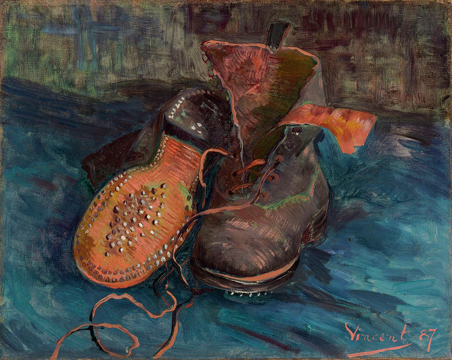 A Pair of Boots. Date/Period Paris, early 1887. Painting. Oil on canvas. 73 x 45.1 cm -28.7 x 17... Painting by Vincent Van Gogh