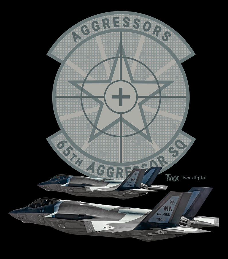 A pair of F-35A Lightning IIs from the 65th Aggressor Squadron - Camo Digital Art by Custom Aviation Art