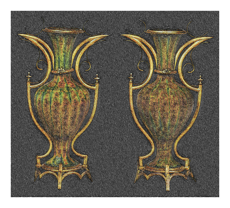 A pair of Napoleon III gilt-brass mounted Lithyalin glass vases circa 1870 art Drawing by Celestial Images
