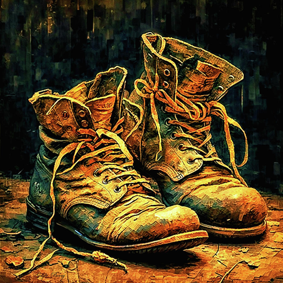 Vintage Mixed Media - A Pair Of Old Boots 02 by Gayle Berry
