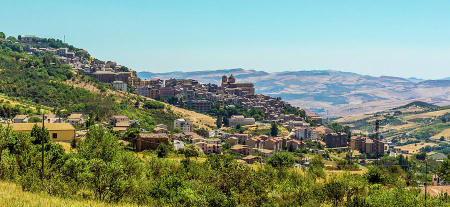 A panorama view of the hilltop village of Petralia Sottana, Sicily ...