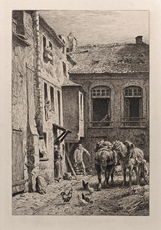 A Paris Courtyard in 1865 Drawing by Charles-Emile Jacque
