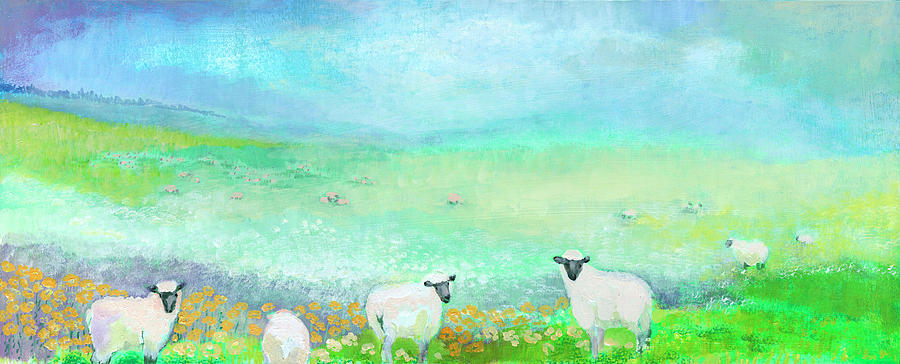 Sheep Painting - A Peaceful Valley by Jennifer Lommers