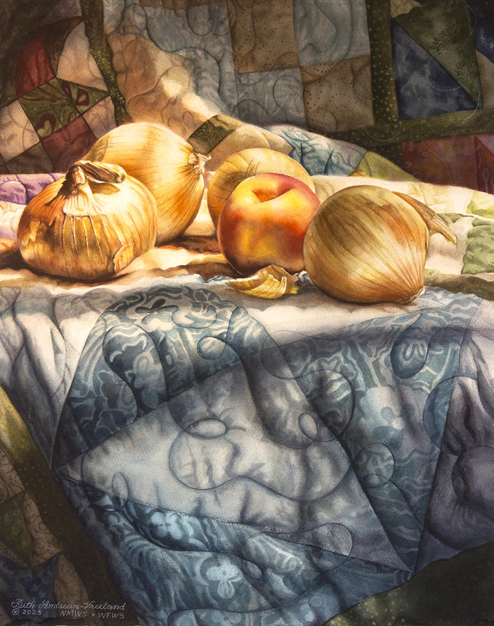 A Peach Among the Onions Painting by Ruth Andrews-Vreeland