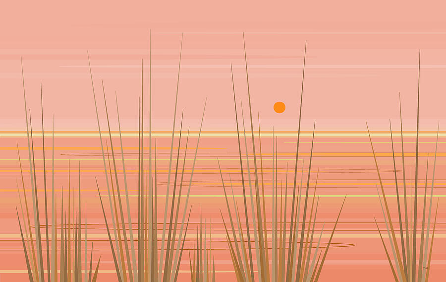 A Peachy Day - Peach Seascape with an Orange Sun Digital Art by Val Arie