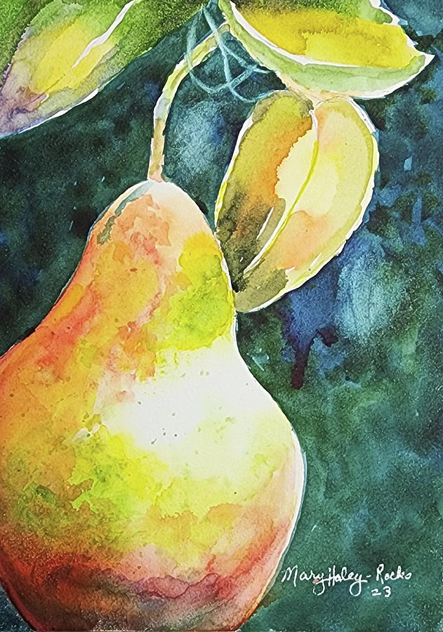 A pear in sunshine Painting by Mary Haley-Rocks
