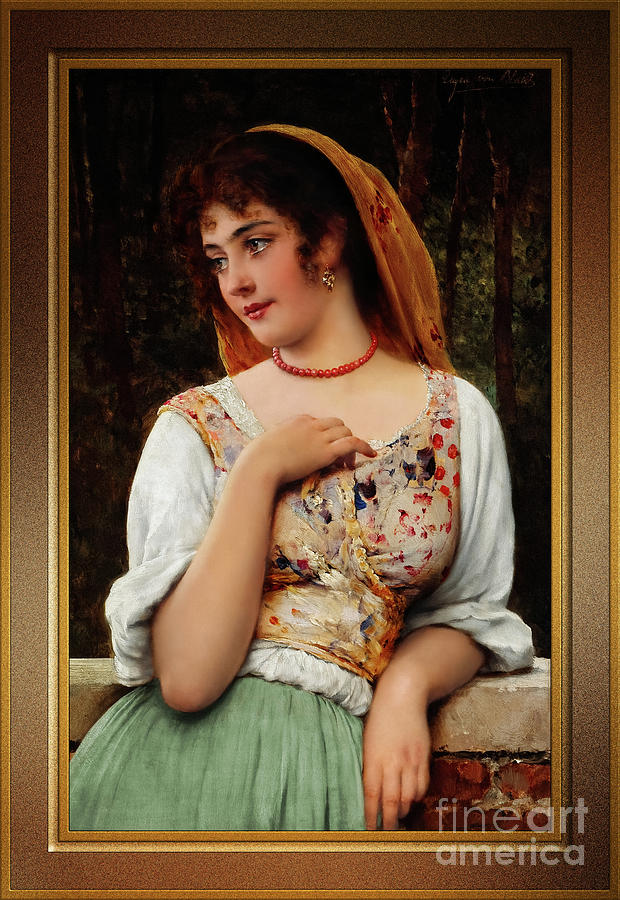 A Pensive Beauty by Eugen von Blaas Classical Art Reproduction Painting by Rolando Burbon
