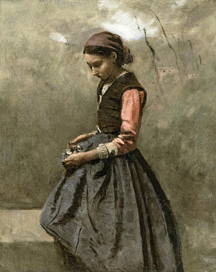 A pensive Girl Painting by Jean-Baptiste-Camille Corot