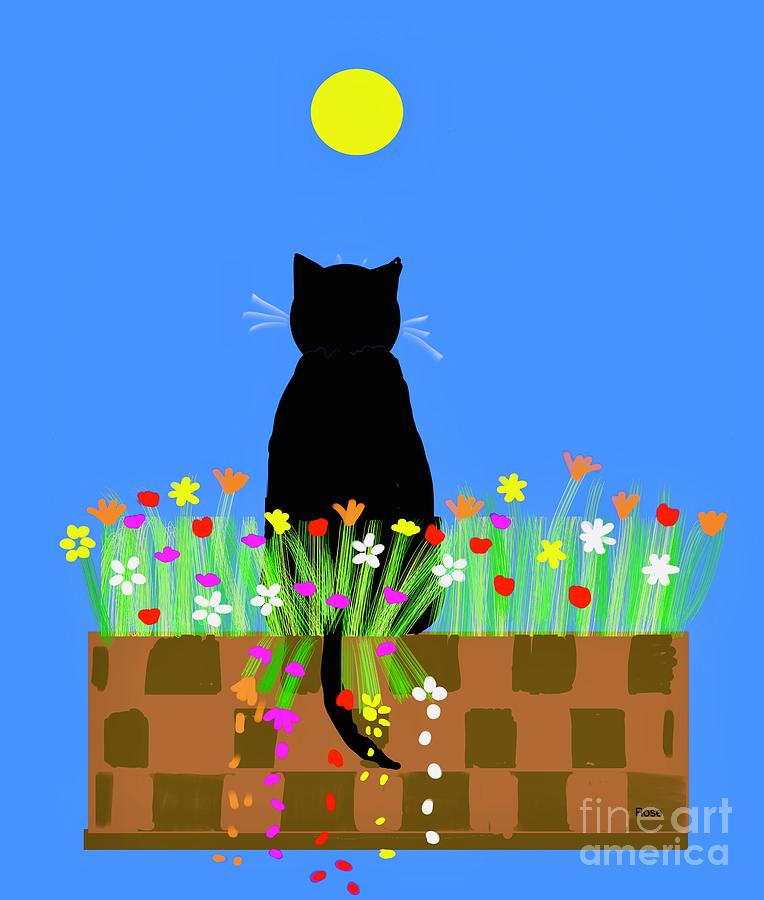 A perfect day to sit in the flower bed Digital Art by Elaine Hayward