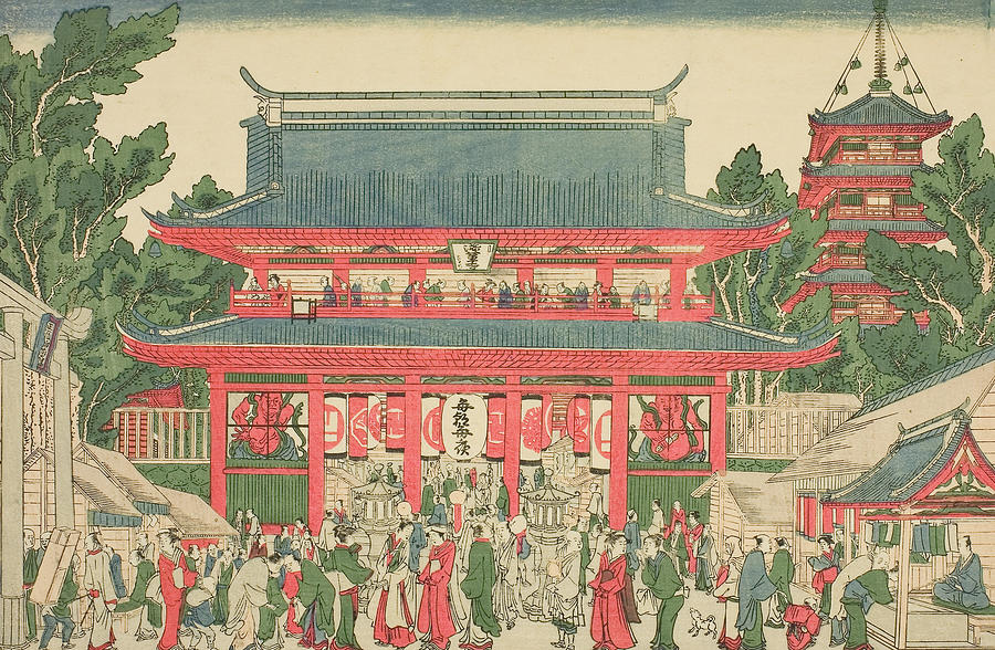 A Perspective View - The Two Deva Kings Gate of Kinryuzan Temple Relief by Katsushika Hokusai