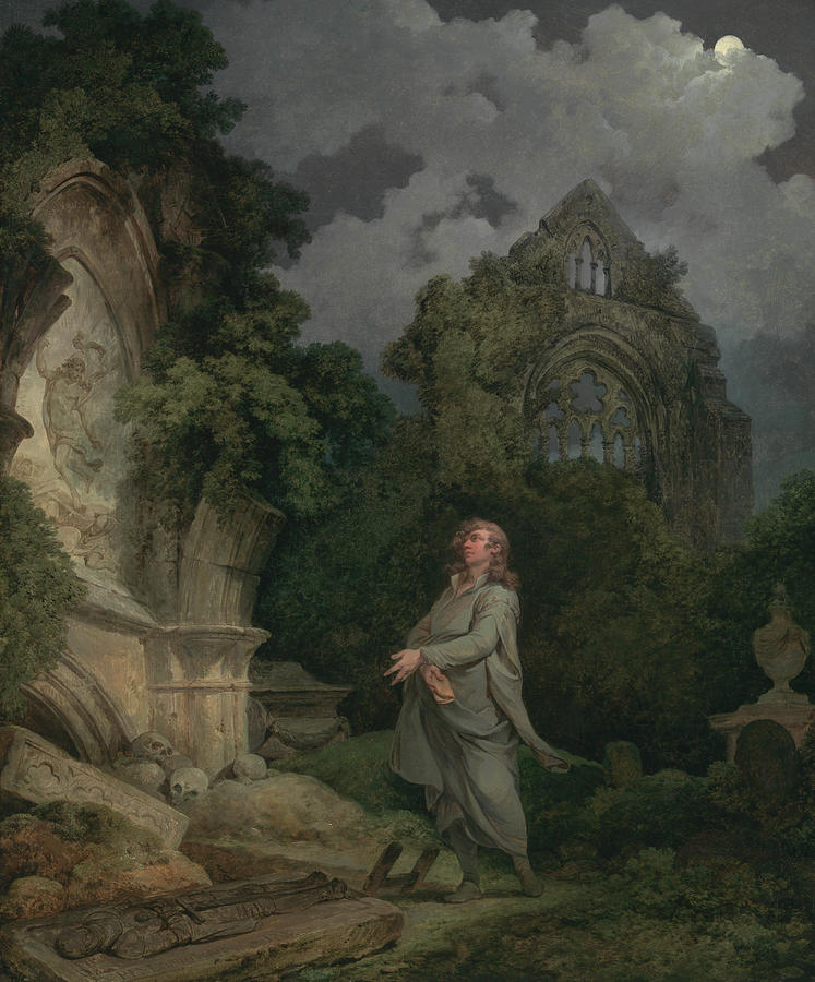 A Philosopher in a Moonlit Churchyard Painting by Philip James de Loutherbourg