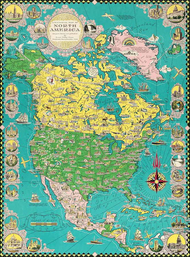 A Pictoral Map of North America, 1945 Mixed Media by Ernest Dudley ...