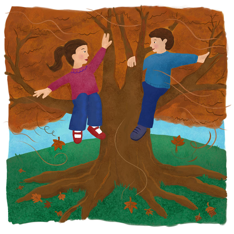 A picture of two kids sitting in a tree Drawing by Laura Bolter
