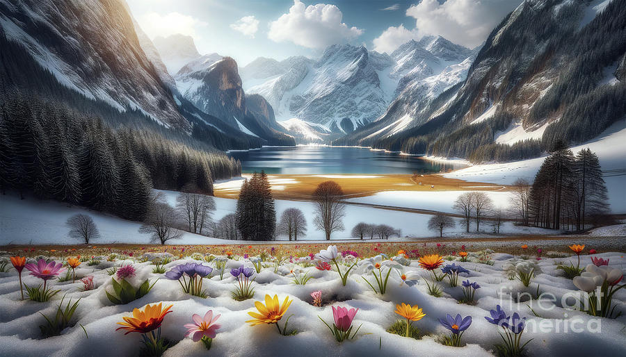 A picturesque scene of colorful flowers blooming Digital Art by Odon Czintos