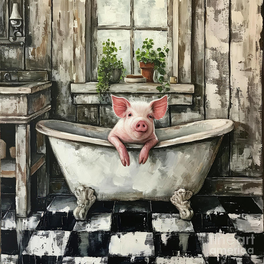 A Pig In The Tub Painting by Tina LeCour