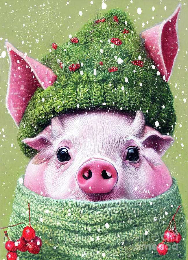 A Piglet Wearing His Pig Hat Digital Art