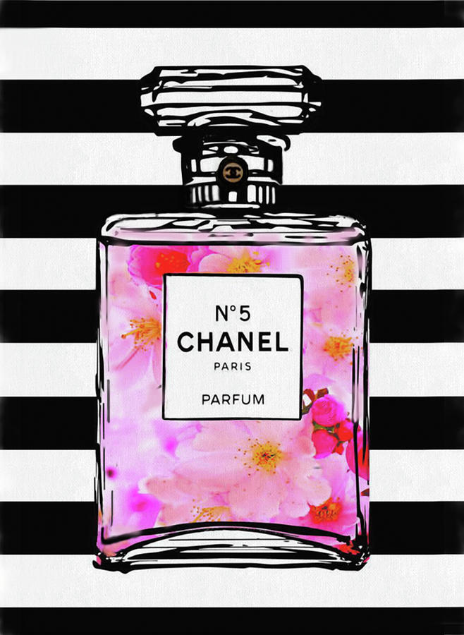A Pink Floral Chanel No.5 Bottle Mixed Media by Sandi OReilly - Fine ...