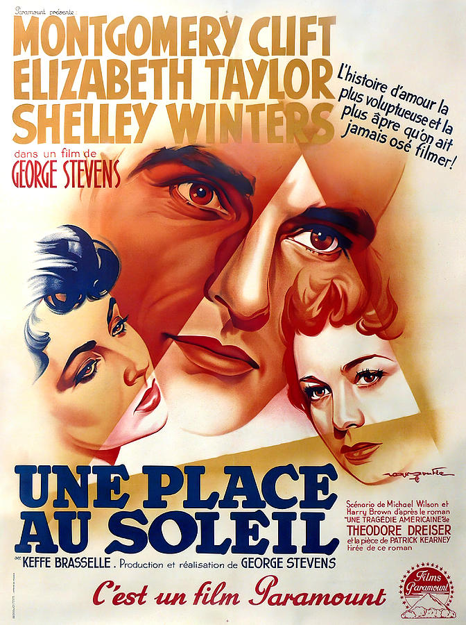 A Place in the Sun,1951 - art by Roger Soubie Mixed Media by Movie World Posters