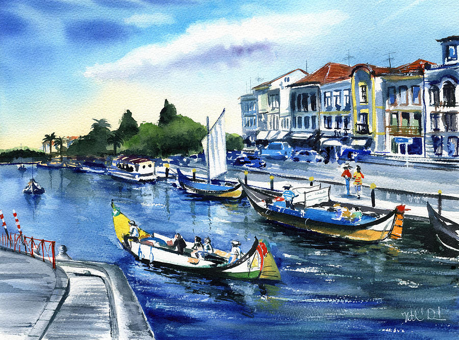 A Pleasant Day In Aveiro Portugal Painting by Dora Hathazi Mendes