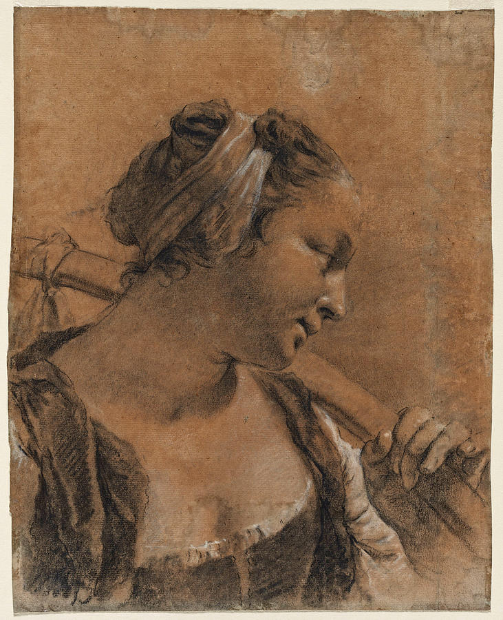 Giovanni Battista Piazzetta Drawing - A Portrait of Rosa with a Shoulder Stick by Giovanni Battista Piazzetta