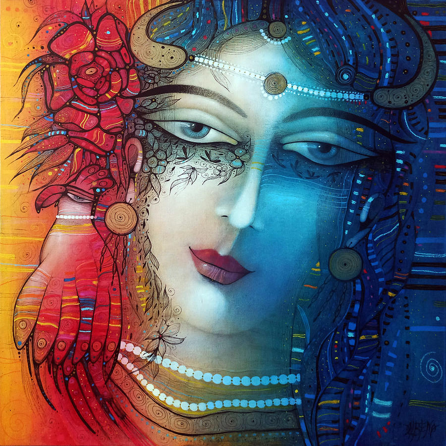 A portrait with pearls Painting by Albena Vatcheva