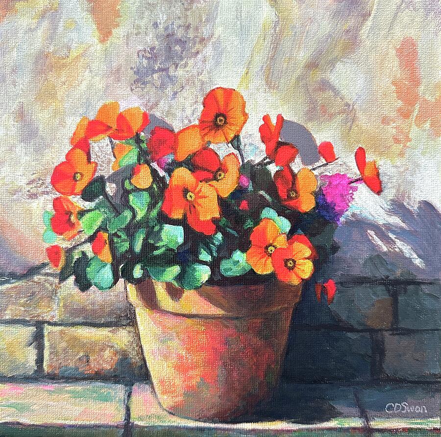 A Pot of Orange Blooms Painting by Caroline Swan A Pot of Orange Blooms Painting by Caroline Swan