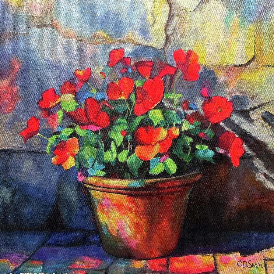 A Pot of Red Blooms Painting by Caroline Swan A Pot of Red Blooms Painting by Caroline Swan